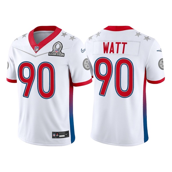 Men's Pittsburgh Steelers #90 T.J. Watt 2022 White Pro Bowl Stitched Jersey